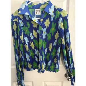 SAMMYB Black History Month Adult Pleated Cropped Shirt Floral Blue‎ Green small